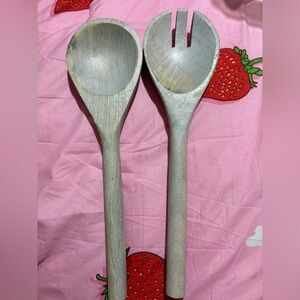 Wooden Salad Serving Spoon and Fork Set - Gray Wood Finish